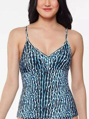 Jessica Simpson Women's Dark Navy Sassy Safari Crisscross Tankini Top Sz XL NWT